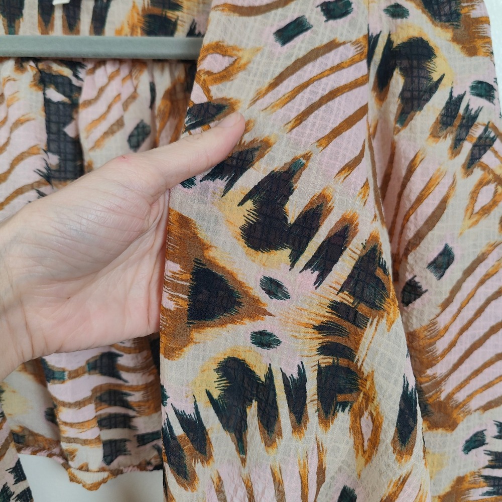 ba&sh Cally Cropped Wrap Top Womens 1 Pink Abstract Ikat Wrap Front Tie Boho - Picture 4 of 9